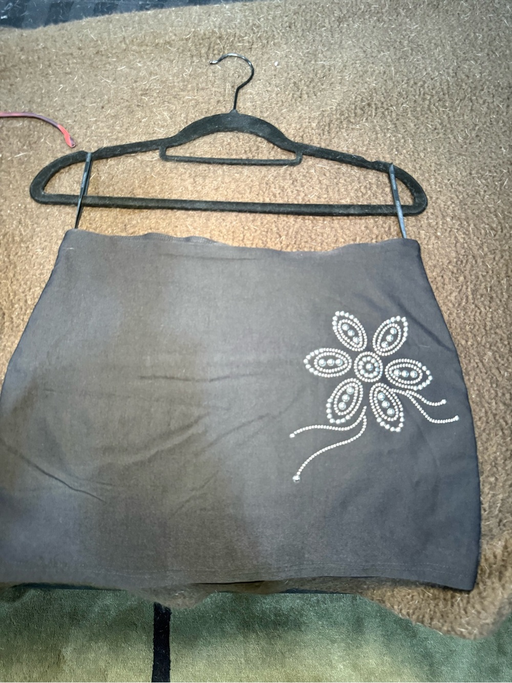 White Fox Boutique Black Mini Skirt with Rhinestone Floral Accent